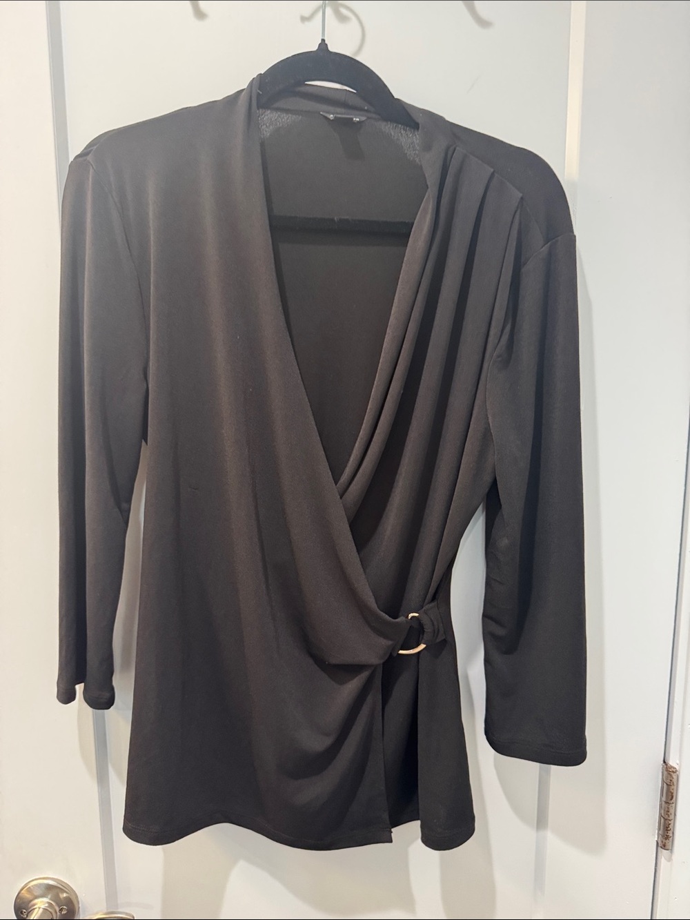 Ann Taylor Black Wrap-Front Long Sleeve Top